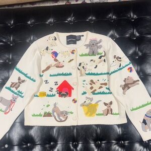 Michael Simon Vintage Button Down Dog-Themed Sweater Size Large
